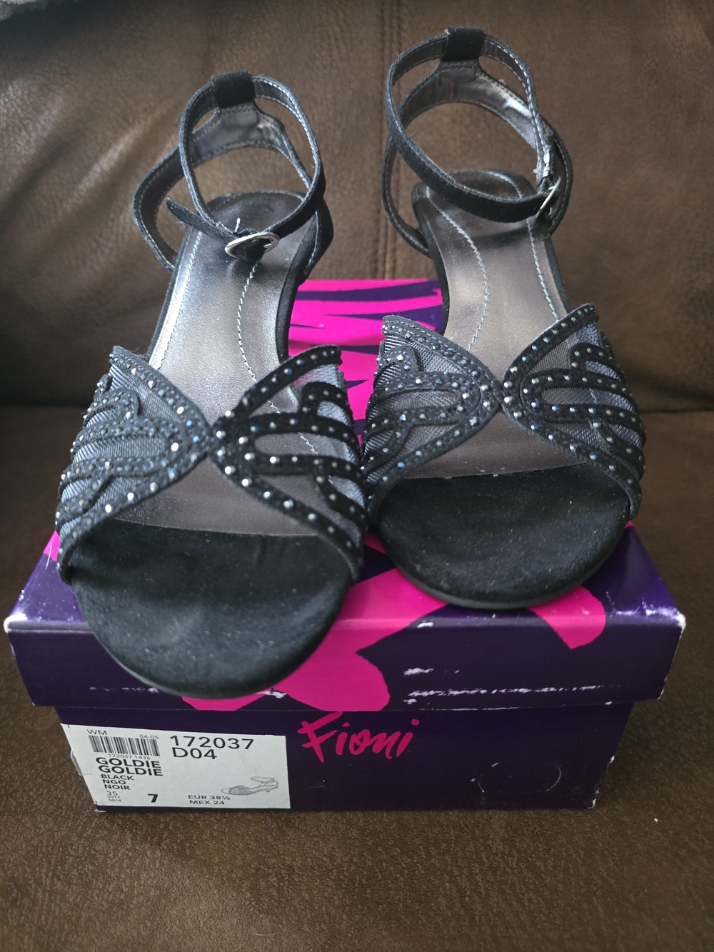 FIONI Black Beaded Strappy Dress Heels